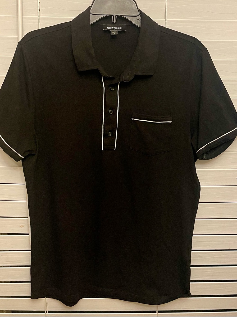 Express Black Polo with White Contrast Trim
